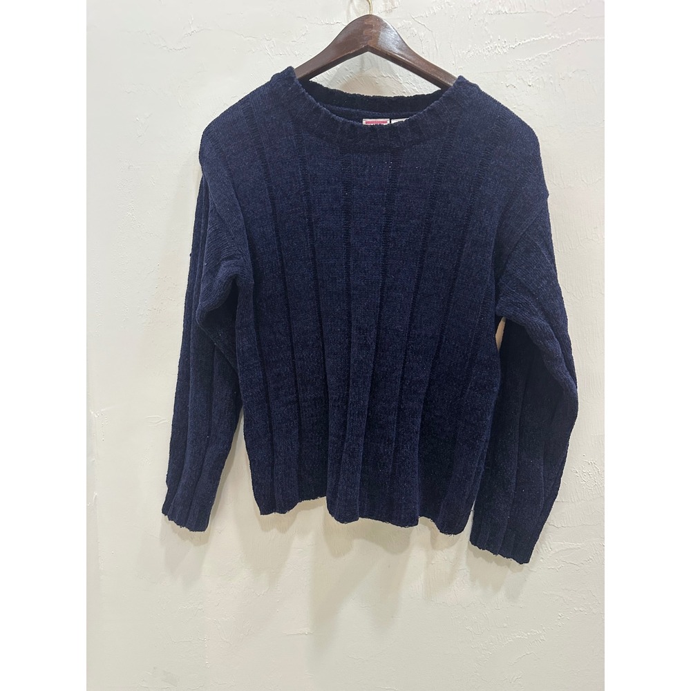 Vintage Kids Count Navy Blue Ribbed Chenille Style Knit Sweater Size Large 14